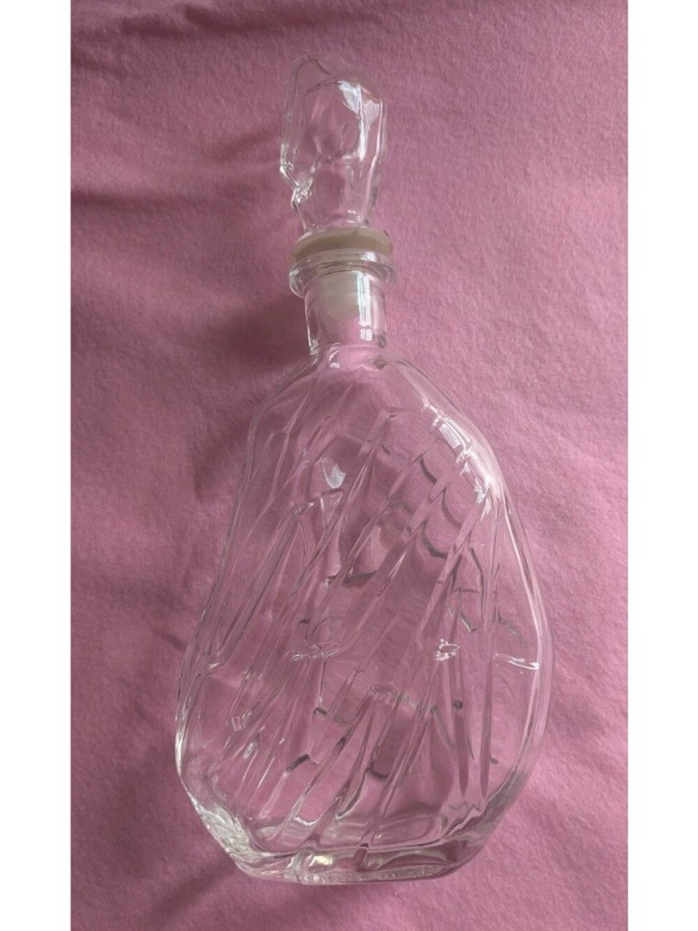 Vintage Made in Italy Glass Decanter w/ Stopper 1970s Geometric MCM Bottle 11"